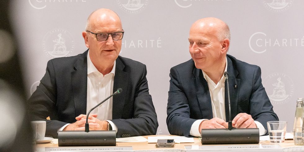Kai Wegner und Dr. Dietmar Woidke auf Pressekonferenz am 09.04.2024 zur gemeinsamen Kabinettssitzung Berlin und Brandenburg