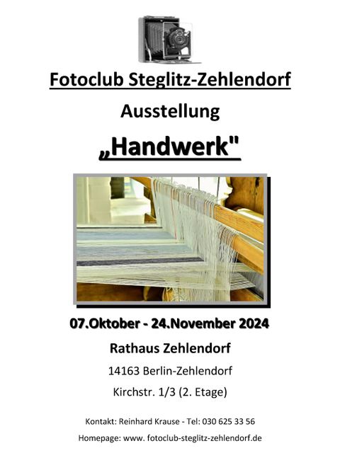 Bildvergrößerung: Plakat des Fotoclub Steglitz-Zehlendorf zur Ausstellung 'Handwerk' im Herbst 2024