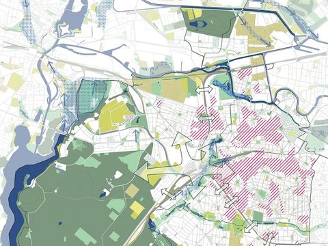 Grafik des Bezirks Charlottenburg-Wilmersdorf mit verschiedenen Handlungsräumen für die hitzeangepasste Stadtentwicklung