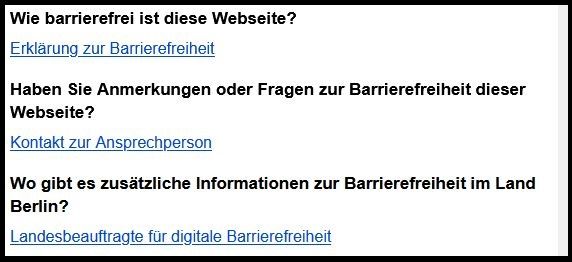 Screen·shot einer Internet·seite für weitere Informationen zur Barriere·freiheit