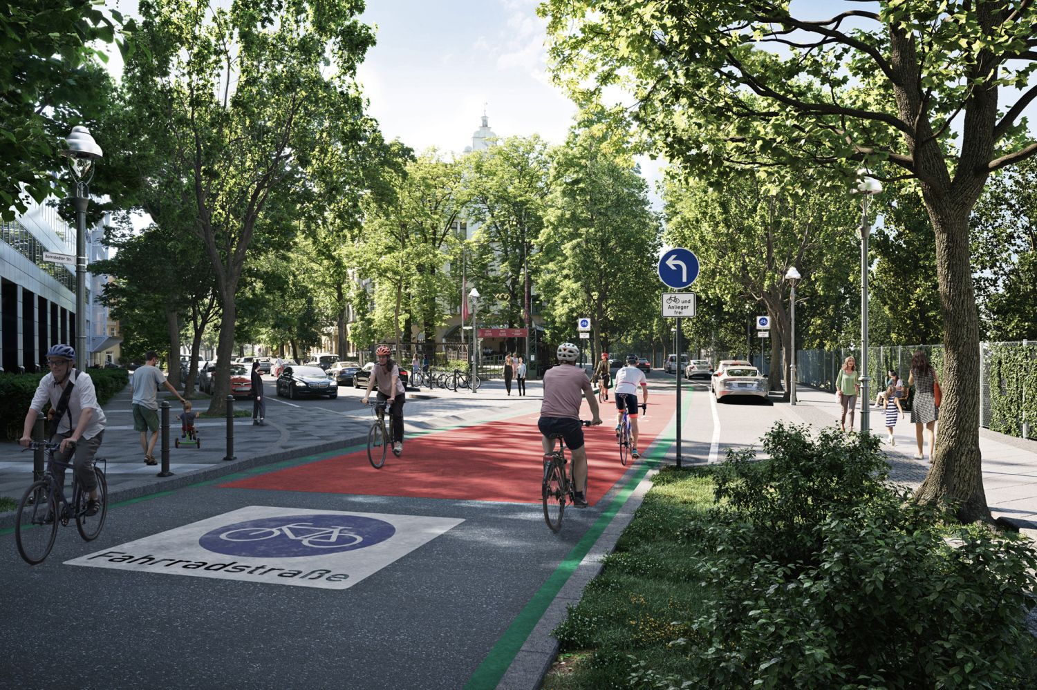 Fahrradstraße mit farblichen Markierungen