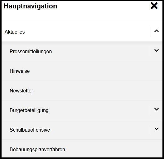 Screen·shot von einer Internet·seite mit dem Menü·punkt Aktuelles