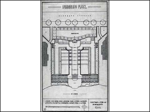 Erwin Barth - Dernburgplatz, Gesamtentwurf, M 1:200, 1912, Tusche/Pausleinen