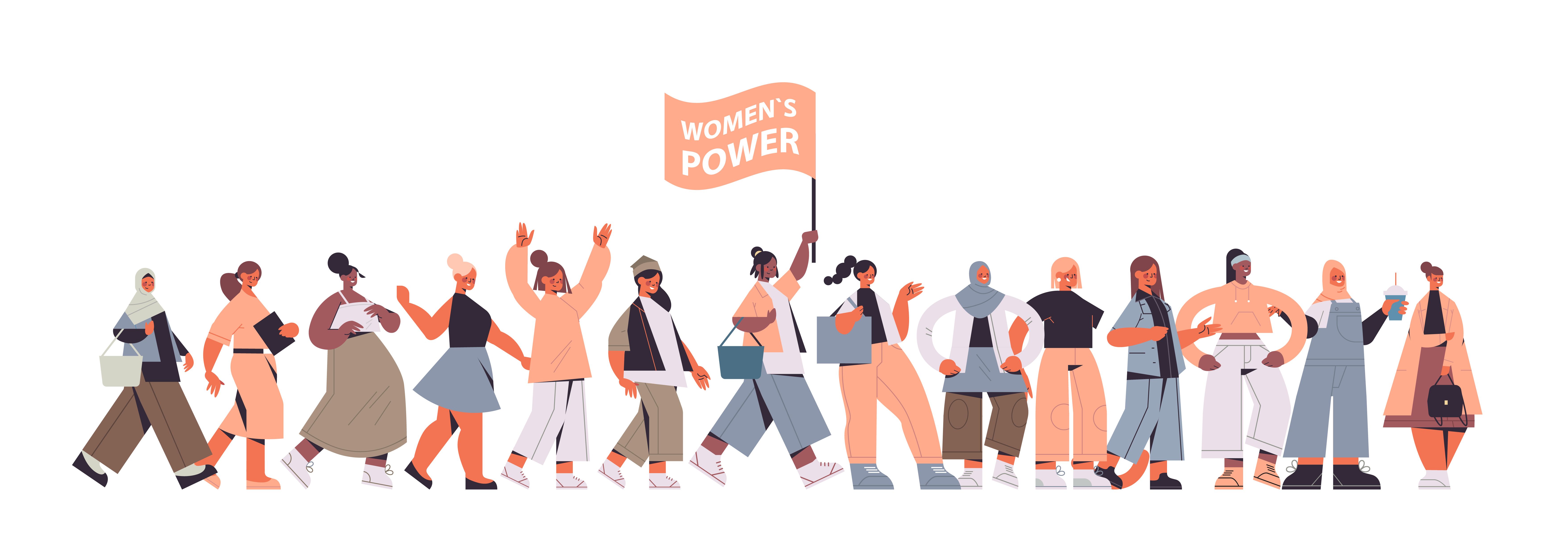 Illustration von Aktivistinnen mit Plakat: Women's Power