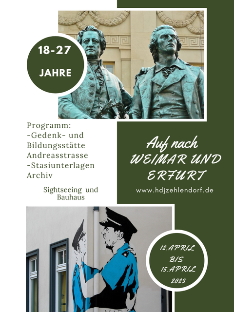 Bildvergrößerung: Flyer für die Kulturreise nach Weimar und Erfurt (12.-15.04.2023) vom Haus der Jugend Zehlendorf & Jugendfreizeiteinrichtung M-Street