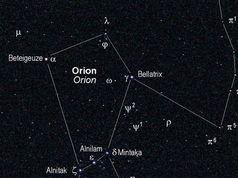 Das beschriftete Sternbild des Orion