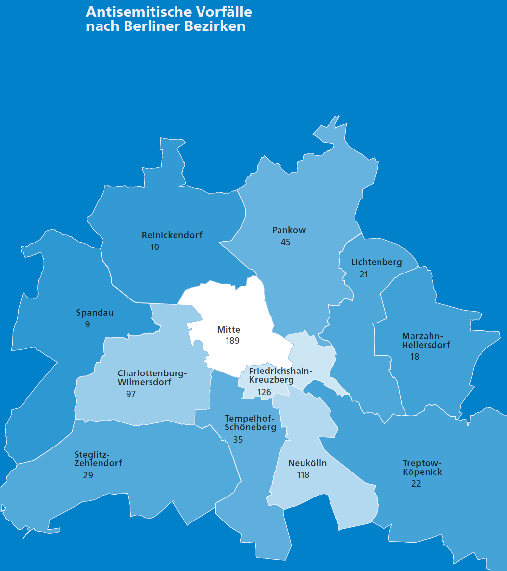 Antisemitische Vorfälle nach Berliner Bezirken im Jahr 2023: Steglitz-Zehlendorf liegt mit 29 Vorfällen im Mittelfeld