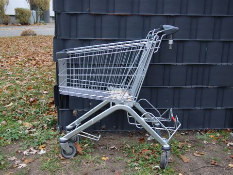 Bildvergrößerung: Abgestellter Einkaufswagen in Reinickendorf. Der erste Unrat wurde bereits eingeworfen.