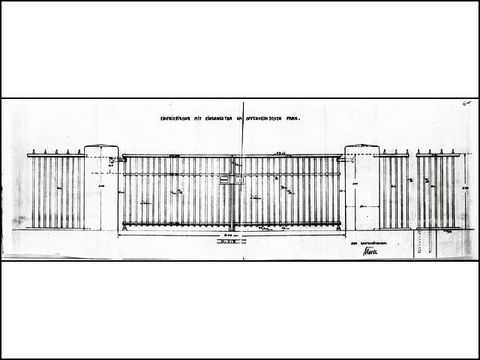 Erwin Barth - Schustehruspark, Detail Eingangstor, M 1:5, um 1914, Bleistift/Transp.