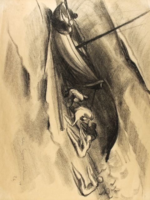 Bildvergrößerung: Hoher Seegang, 1919, Kohlezeichnung, 26 cm x 33,7 cm