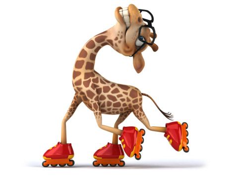 Comicgiraffe auf Rollschuhen