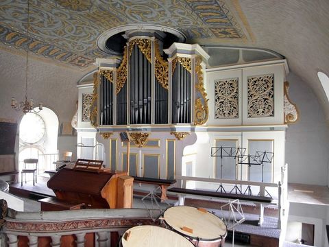 Silbermann-Orgel in der Kirche St. Nikolai in Oberbobritzsch, dem Geburtsort des Meisters (1716 erbaut) 