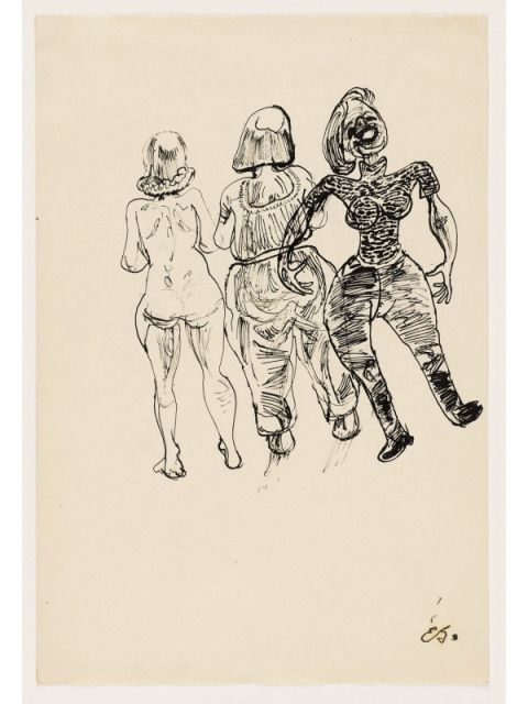 Egmont Schaefer, [Drei Frauen], 1945, Feder in Schwarz auf Papier, 29,6 x 20 cm