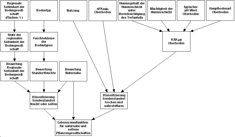 Abb. 1: Schema zur Bewertung der Lebensraumfunktion für naturnahe und seltene Pflanzengesellschaften