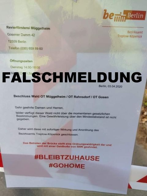 Bildvergrößerung: Falschmeldung zur Sperrung der Brücke zwischen Rahnsdorf und Müggelheim