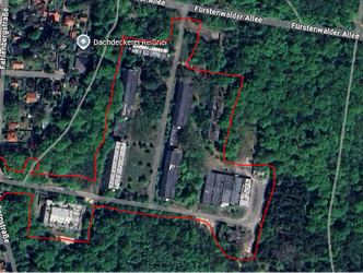 Lage des Wohncontainerdorf an der Fürstenwalder Allee (Google Maps/Grundstück=Rot umrandet)