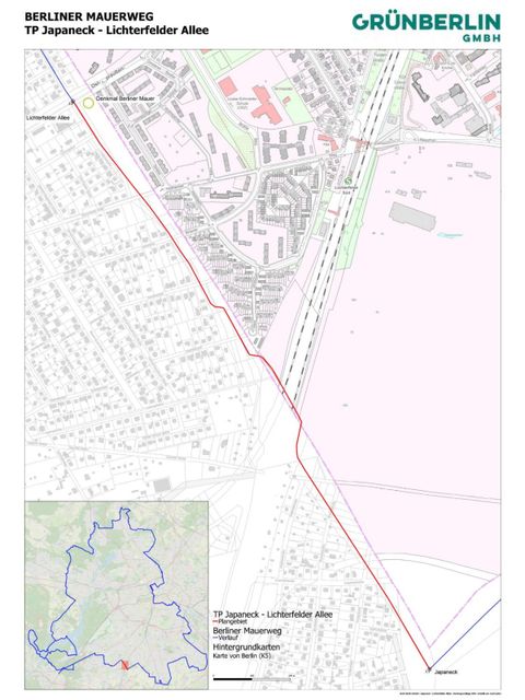 Bildvergrößerung: Berliner Mauerweg: Teilprojekt Japaneck – Lichterfelder Allee mit geplanter Streckenführung