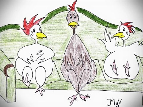 gemalte Hühner auf dem Sofa