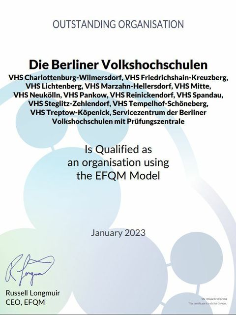 EFQM-Zertifikat bis 01/2026
