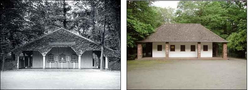 Fotovergleich historisch und heute - Kassenhäuschen des Naturtheaters im Volkspark Jungfernheide