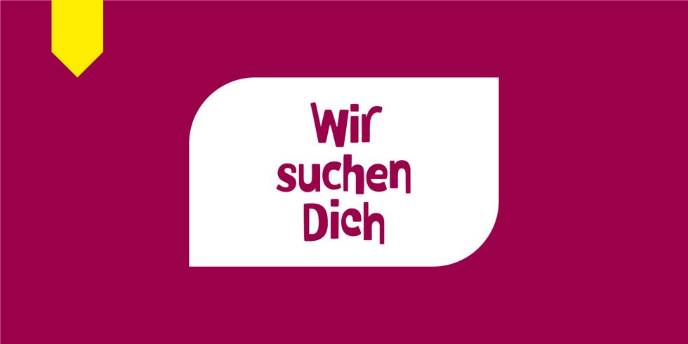 Rotes Icon mit dem Text "Wir suchen Dich"