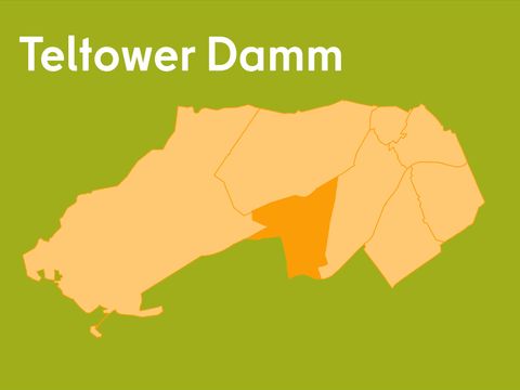 Übersichtskarte über den Bezirk mit hervorgehobener Bezirksregion Teltower Damm