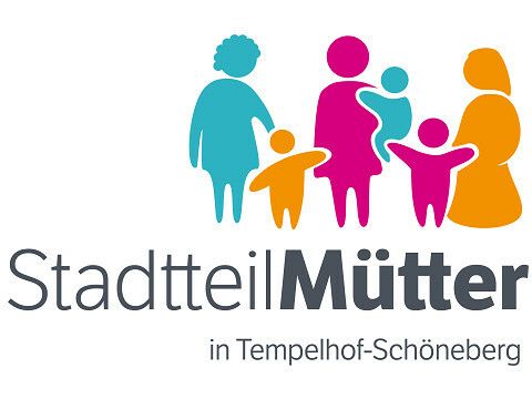 Drei Frauen und drei Kinder als Piktogramm und Text Stadtteilmütter 