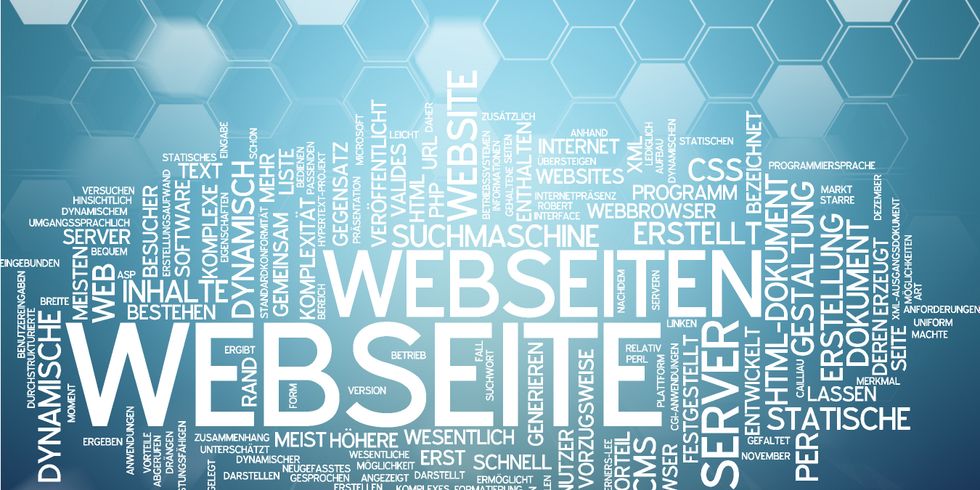 In der Mitte steht das Wort "Webseite". Drum herum Begrifflichkeiten zum Schlagwort "Webseite", wie zum Beispiel CMS, Dynamische Breite, ASP, PHP, URL, Suchmaschine, Webserver usw.
