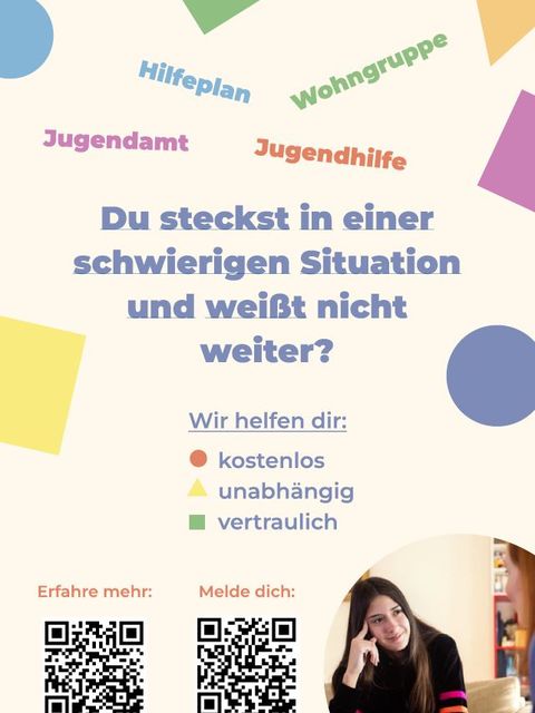 Plakat von gemeinsamstark.berlin mit QR-Codes über Angebote für Jugendliche 