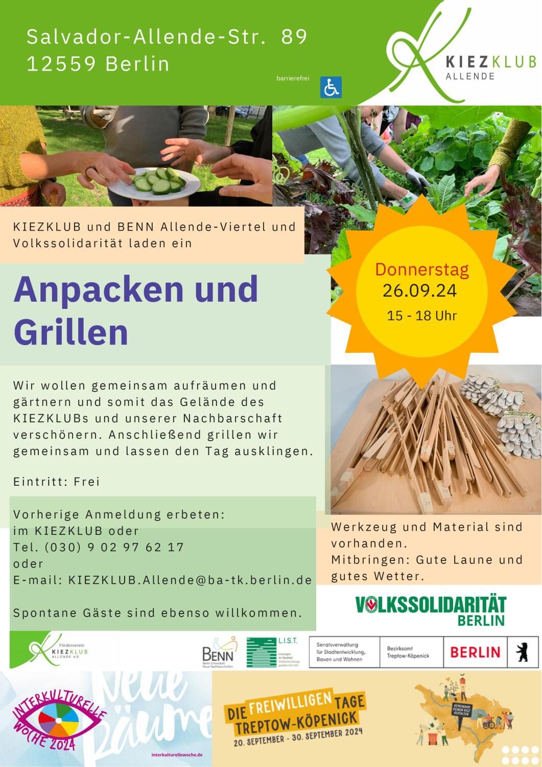 Plakat Einladung zum Helfen beim aufräumen im Garten