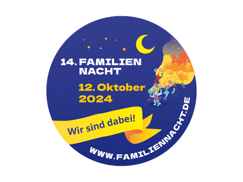 Bildvergrößerung: Runde Grafik zur 14. Familiennacht am 12. Oktober 2024, mit Hinweis auf die Internetseite www.familiennacht.de