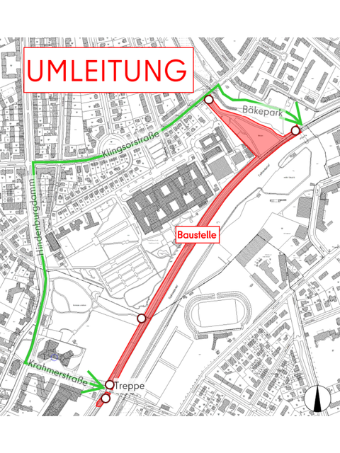 Bildvergrößerung: Umleitung des Rad- und Fußverkehrs am Paul-Schwarz-Promenade