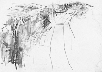 Rudolf Schoofs: Nice Promenade des Anglais, 1983, Bleistift/Papier, 73 x 102 cm