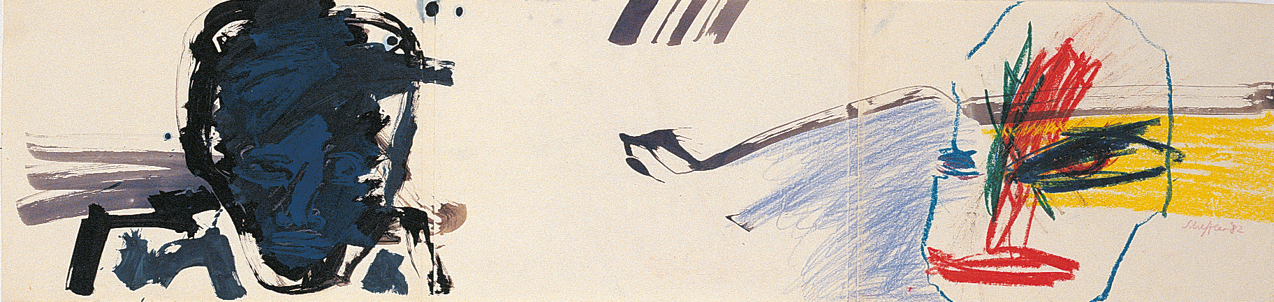 Wolfram A. Scheffler: Zeichnung (2), 1982, Gouache auf Papier, 42 x 118 cm