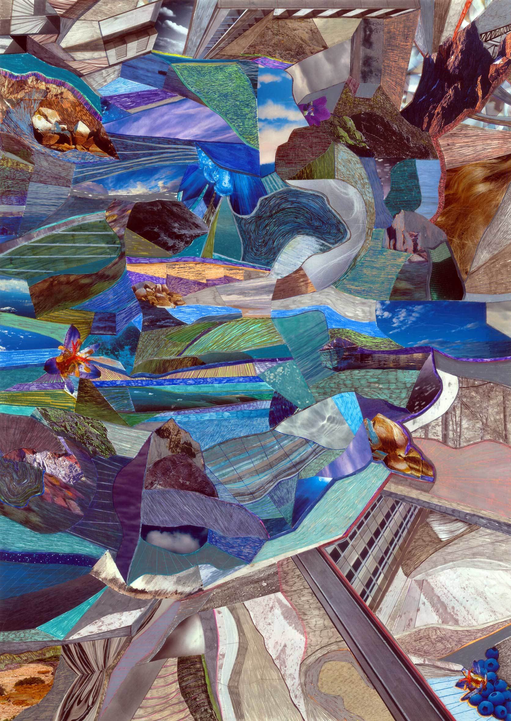 Anke Becker: Plan (Panorama Teil 2), Collage und Zeichnung auf Papier, 2010, jeweils 100 x 70 cm