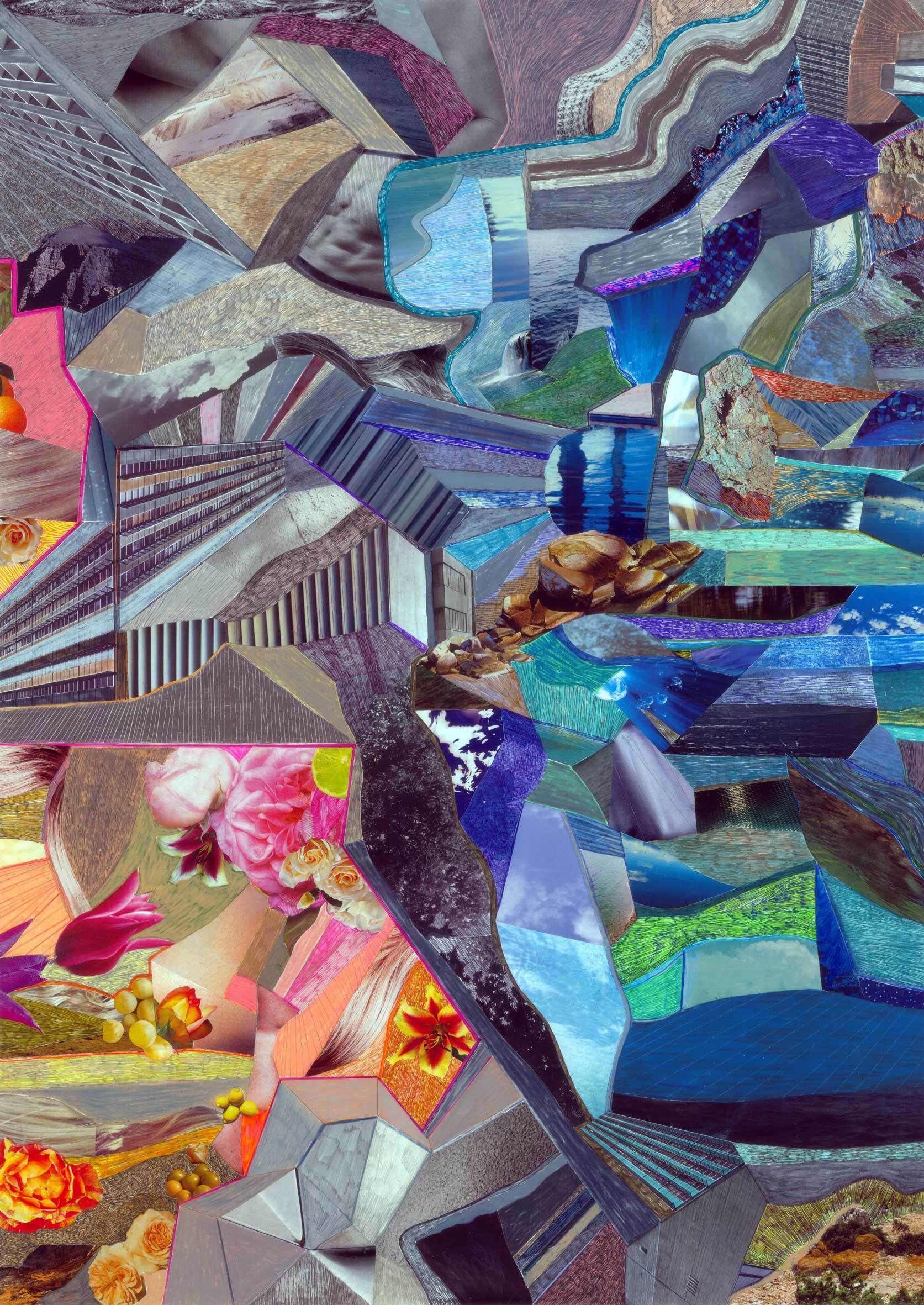 Anke Becker: Plan (Panorama Teil 1), Collage und Zeichnung auf Papier, 2010, jeweils 100 x 70 cm