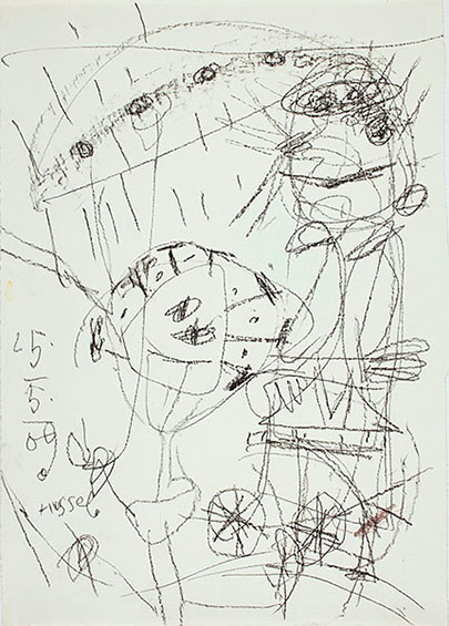 Horst Hussel: Ohne Titel · 2009 · Schwarze, braune Kreide auf Papier · 53,5 x 38,0 cm