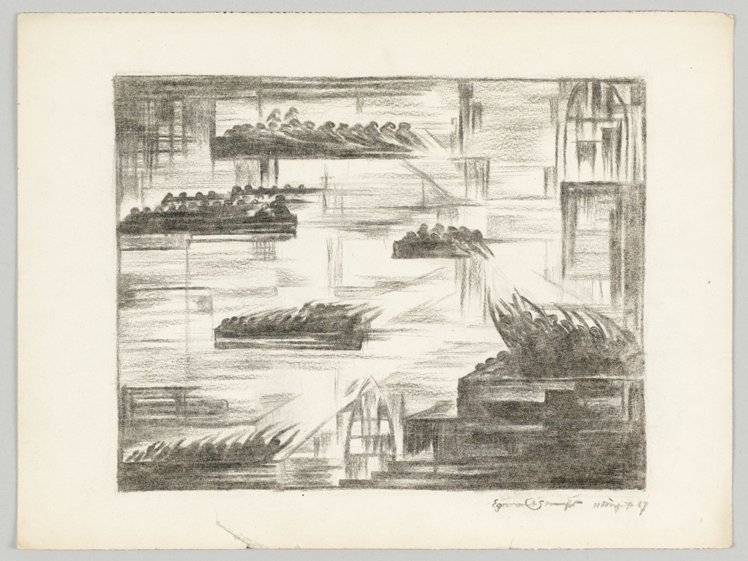 Egmont Schaefer, [Fantasie], 1927, Kohle auf Papier, 24 x 31,9 cm