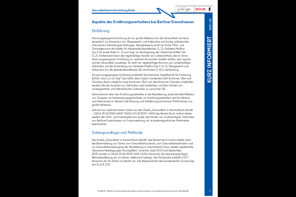 Aspekte des Ernährungsverhaltens bei Berliner Erwachsenen