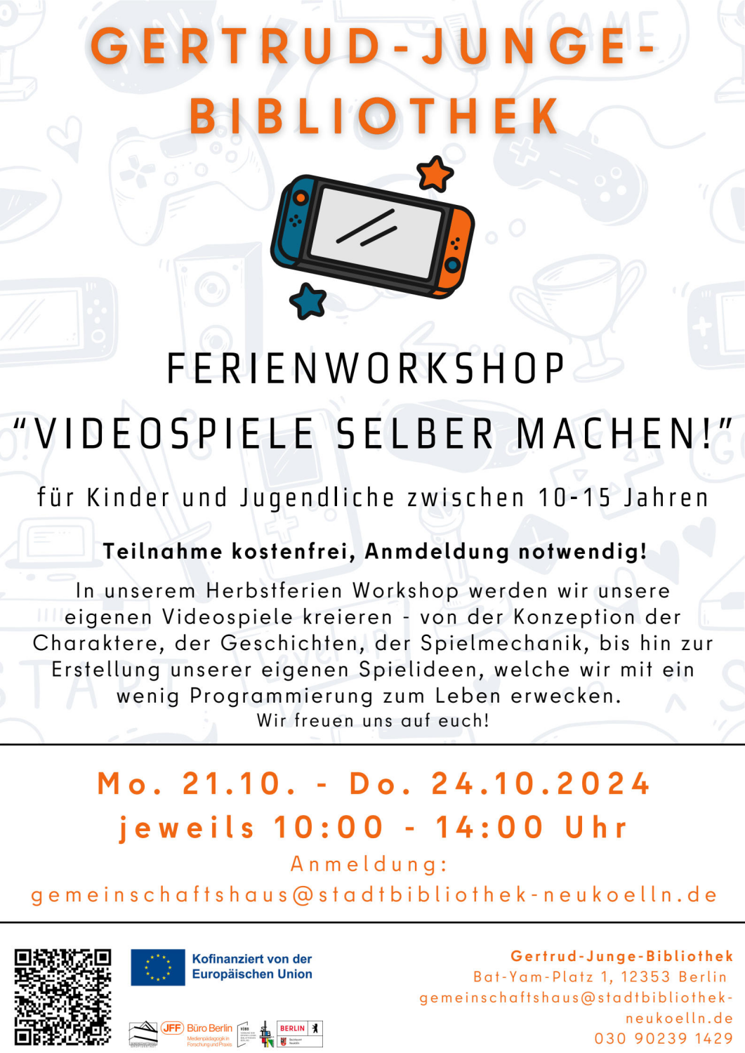 Poster der Veranstaltung "Ferienworkshop - Videospiele selber machen"